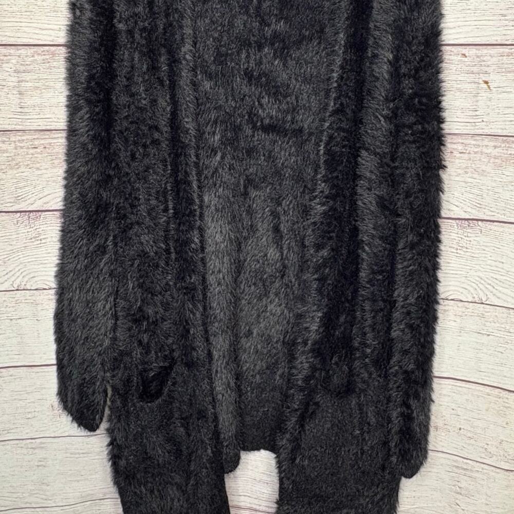 Free People Black Faux Fur Open Front Pocket Plush Cozy Cardigan Sweater Small - Picture 9 of 10
